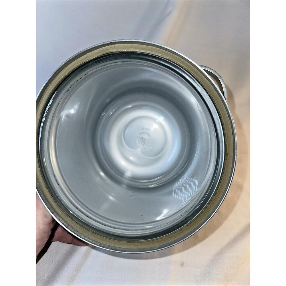 Vintage Buenilum & Pyrex Glass Lined Aluminum Ice Bucket w/ Lid Wooden Finial - Picture 4 of 12